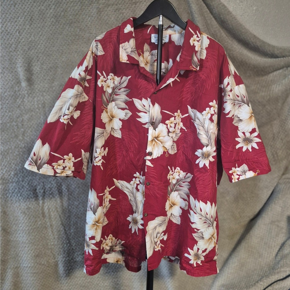Pacific Legend Mens 4XL Hawaiian Shirt Red Hibiscus Floral Made in USA Aloha Top